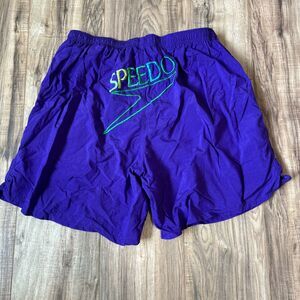 Vintage Speedo Board Shorts Swim Trunks Embroidered Spellout Logo Purple XL